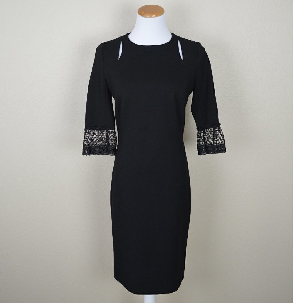Carlisle New York Lace Bell Sleeve Ponte Sheath Dress